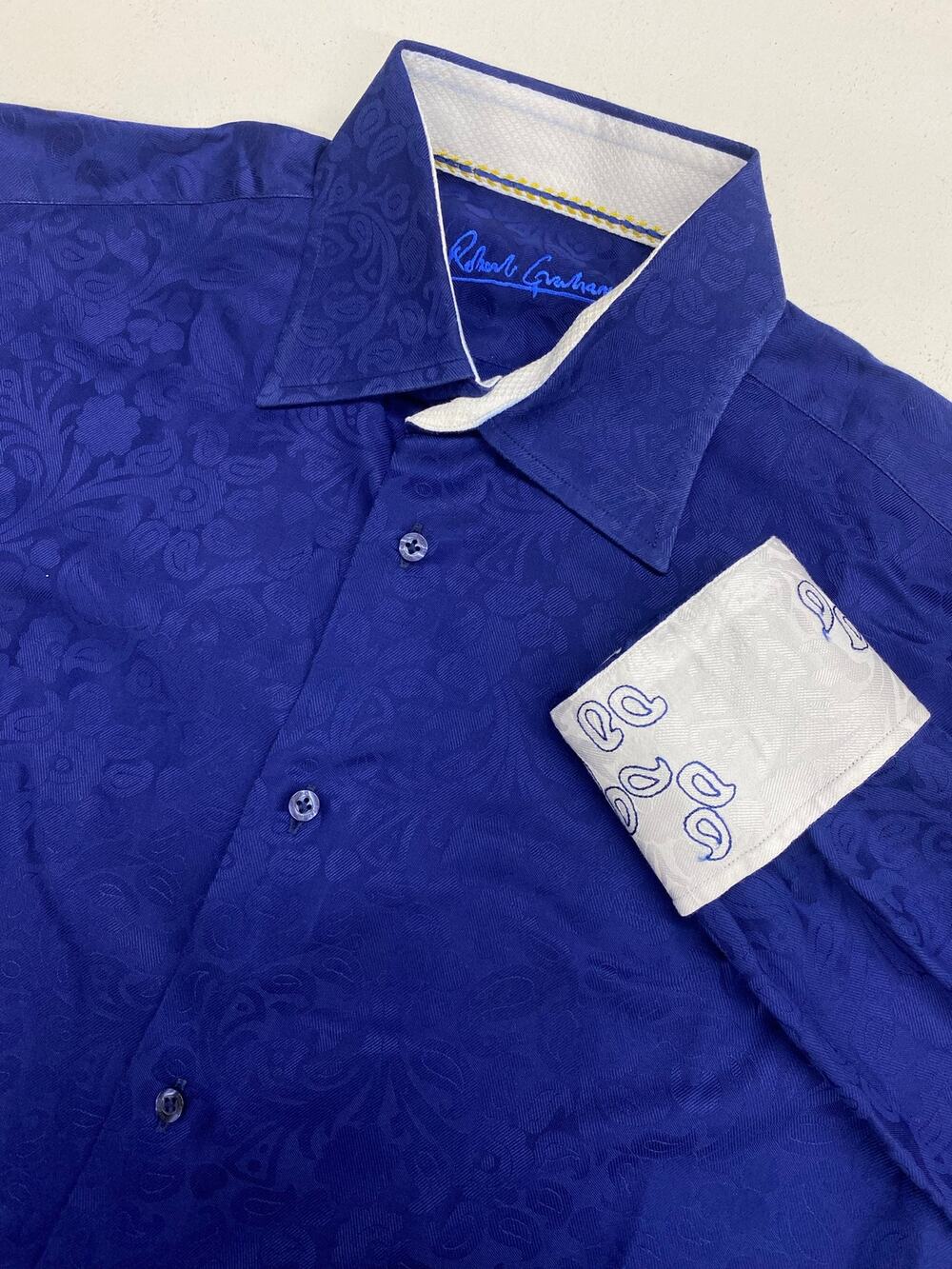 Men Robert Graham paisley floral textured flip cuff button up dress shirt M